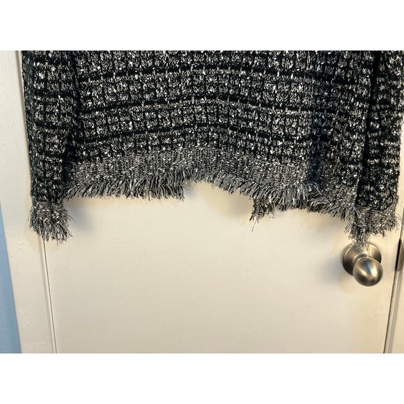 Sioni Tweed Shacket Medium Black White Fringe Trim Twee Academia Office - Picture 5 of 7